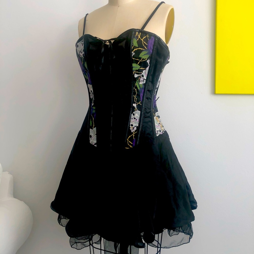 Black Burlesque Dress with skulls. Dramatic and cute